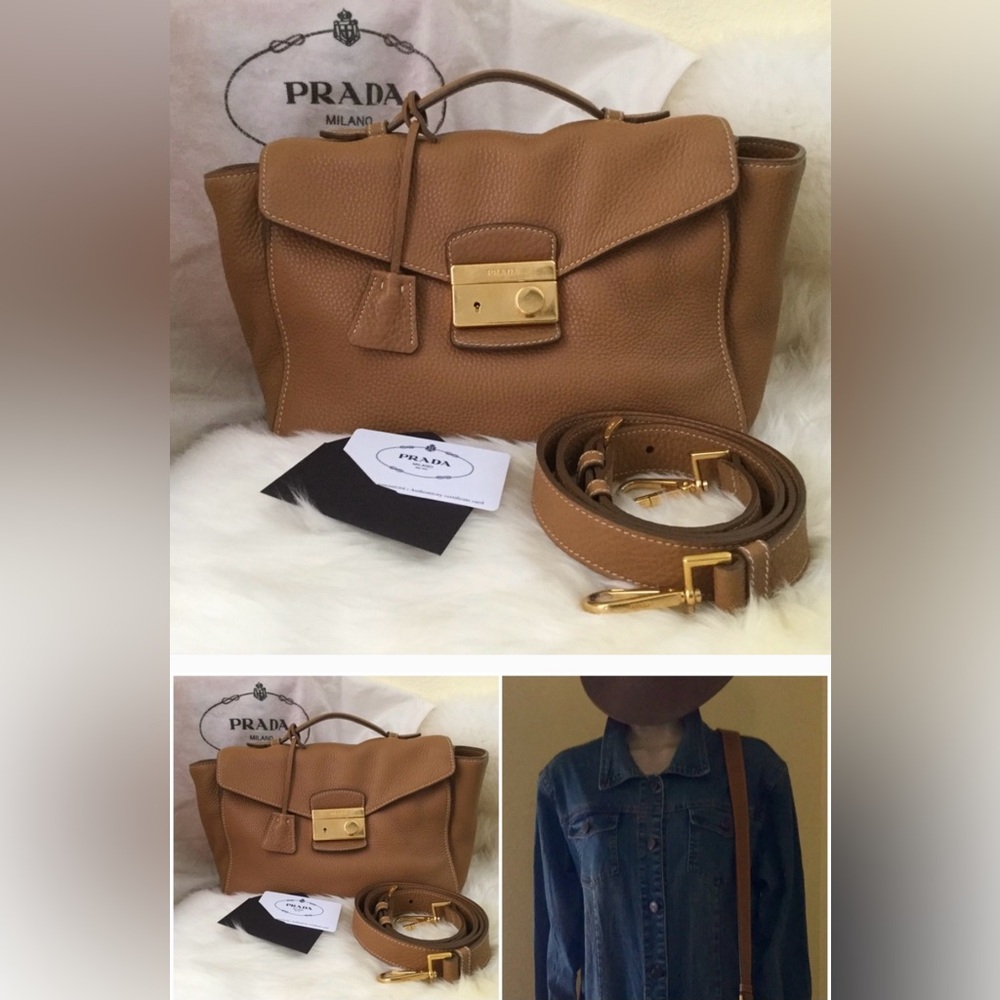 3Way #Prada Vitello Daino Caramel Calf
Leather Bag